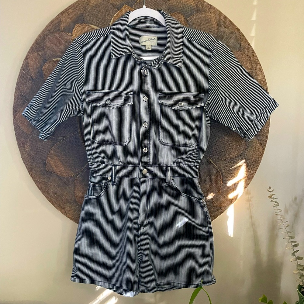 Universal Thread Denim Striped Shorts Jumpsuit